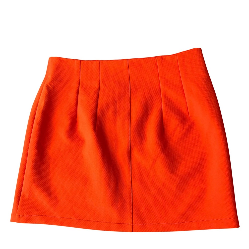 Topshop Womens Orange Button Front Mini Skirt Size US 12 Funky‎ Rocker - Picture 2 of 4
